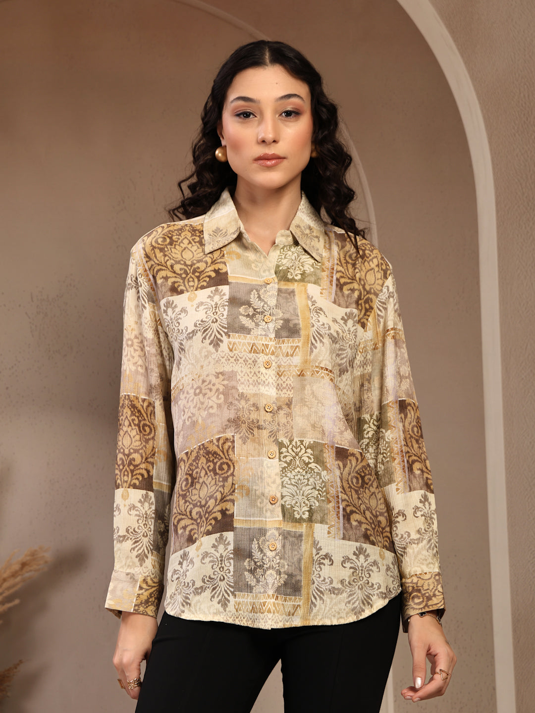Gipsy Yellow Printed Shirt