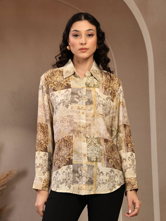 Gipsy Yellow Printed Shirt