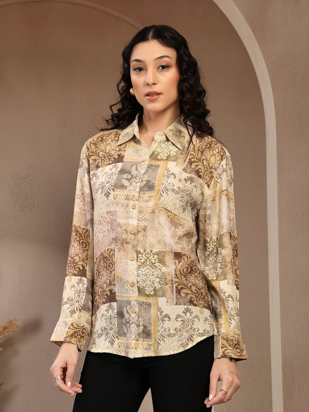 Gipsy Yellow Printed Shirt