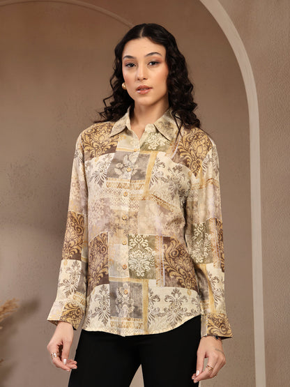 Gipsy Yellow Printed Shirt