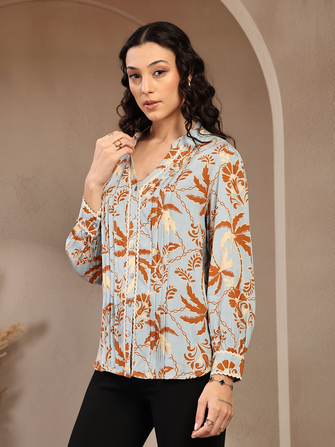 Gipsy Blue Floral Printed Rayon Tunic