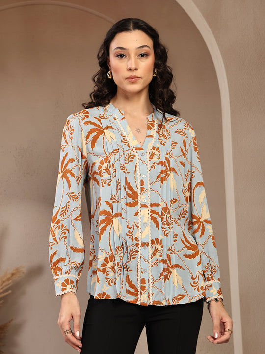 Gipsy Blue Floral Printed Rayon Tunic