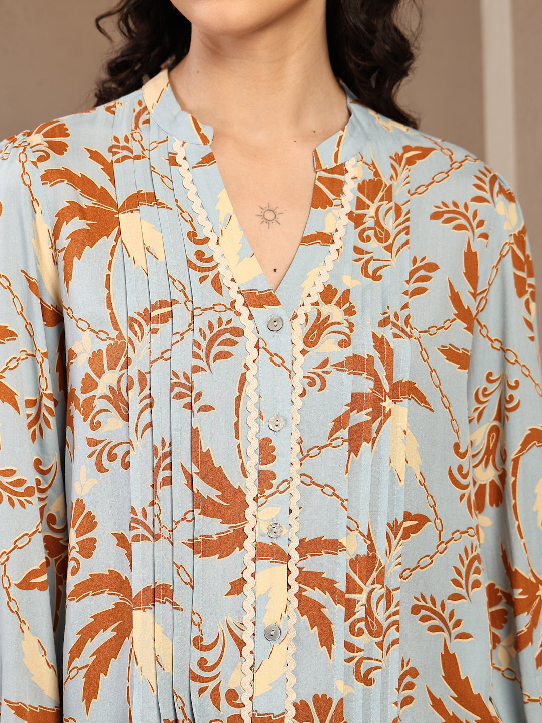 Gipsy Blue Floral Printed Rayon Tunic