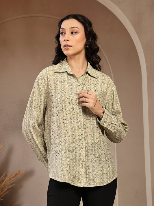 Gipsy Lime Green Greek Printed Shirt