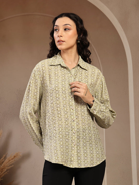 Gipsy Lime Green Greek Printed Shirt