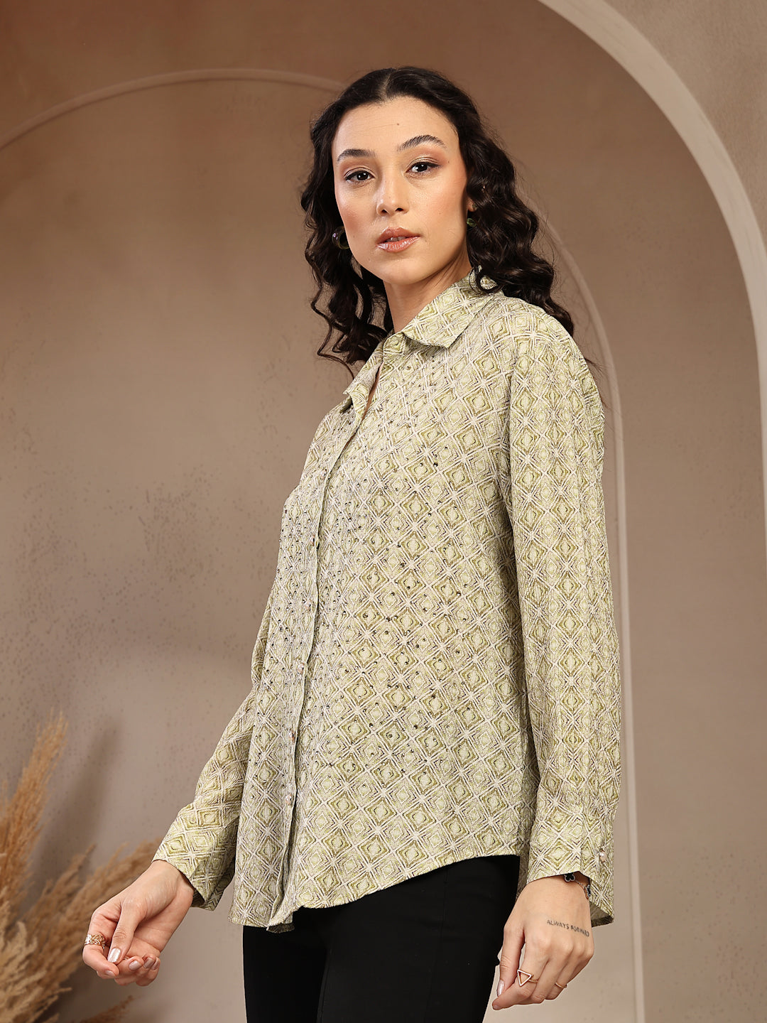 Gipsy Lime Green Greek Printed Shirt