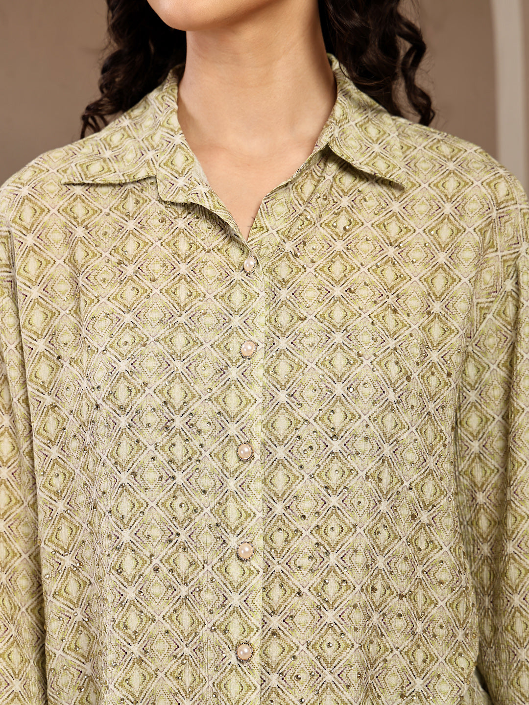 Gipsy Lime Green Greek Printed Shirt