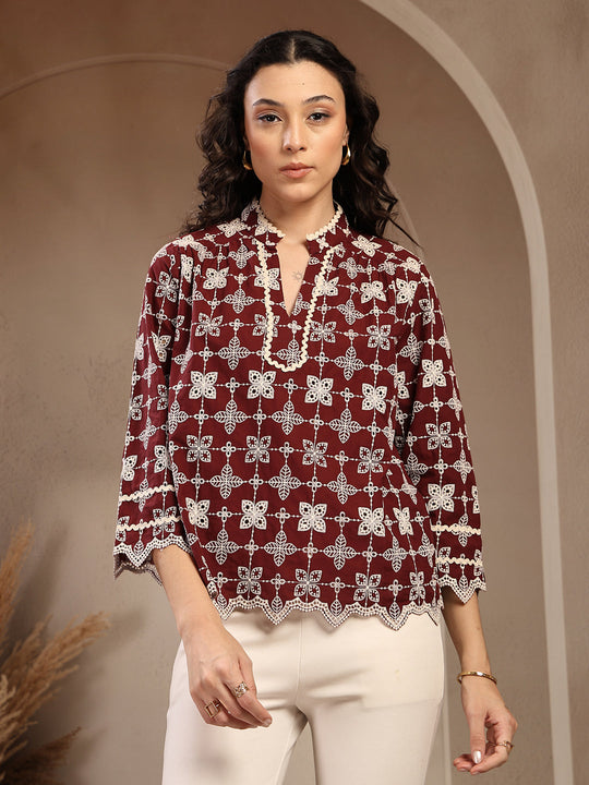 Gipsy Maroon Embroidered Cotton Tunic