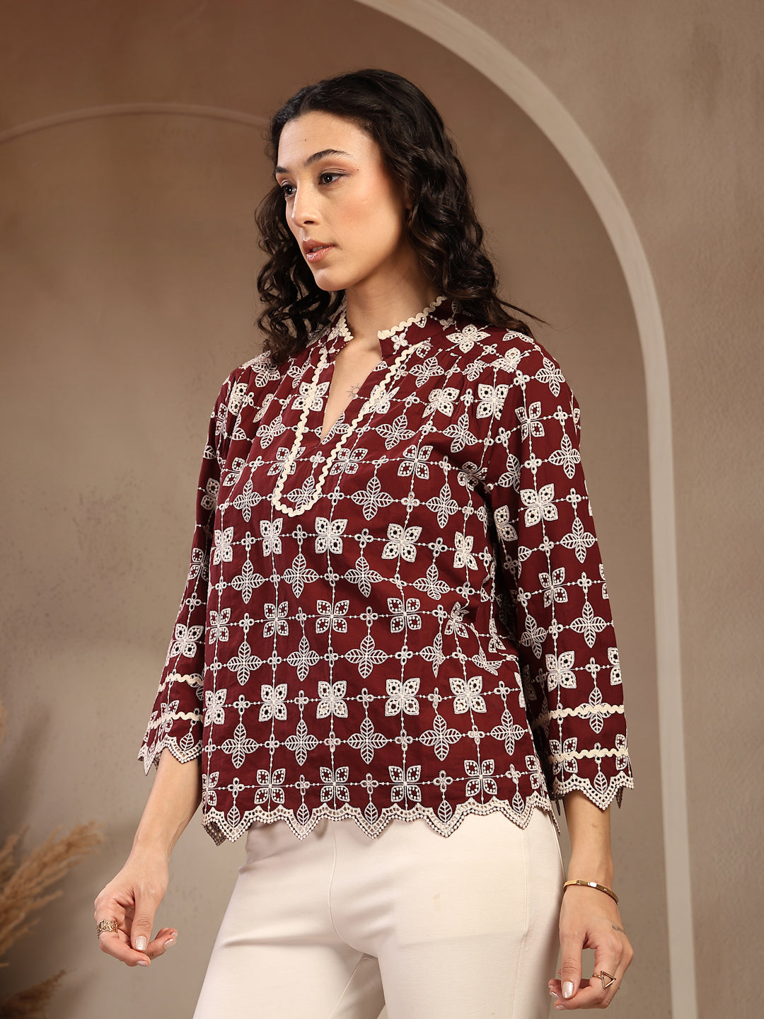 Gipsy Maroon Embroidered Cotton Tunic