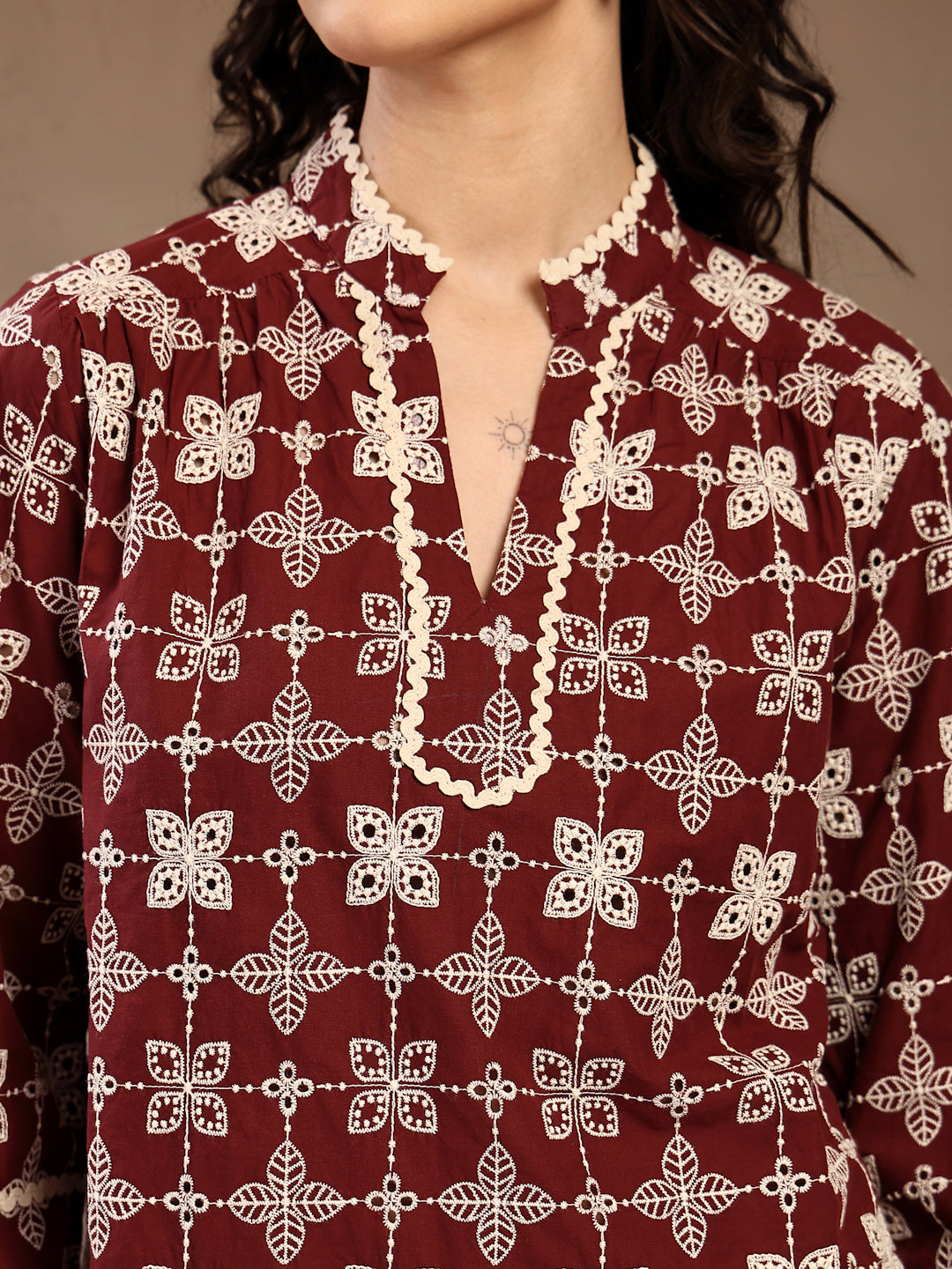 Gipsy Maroon Embroidered Cotton Tunic
