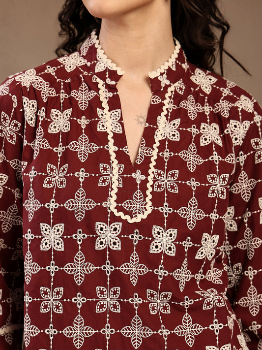 Gipsy Maroon Embroidery Cotton Tunic