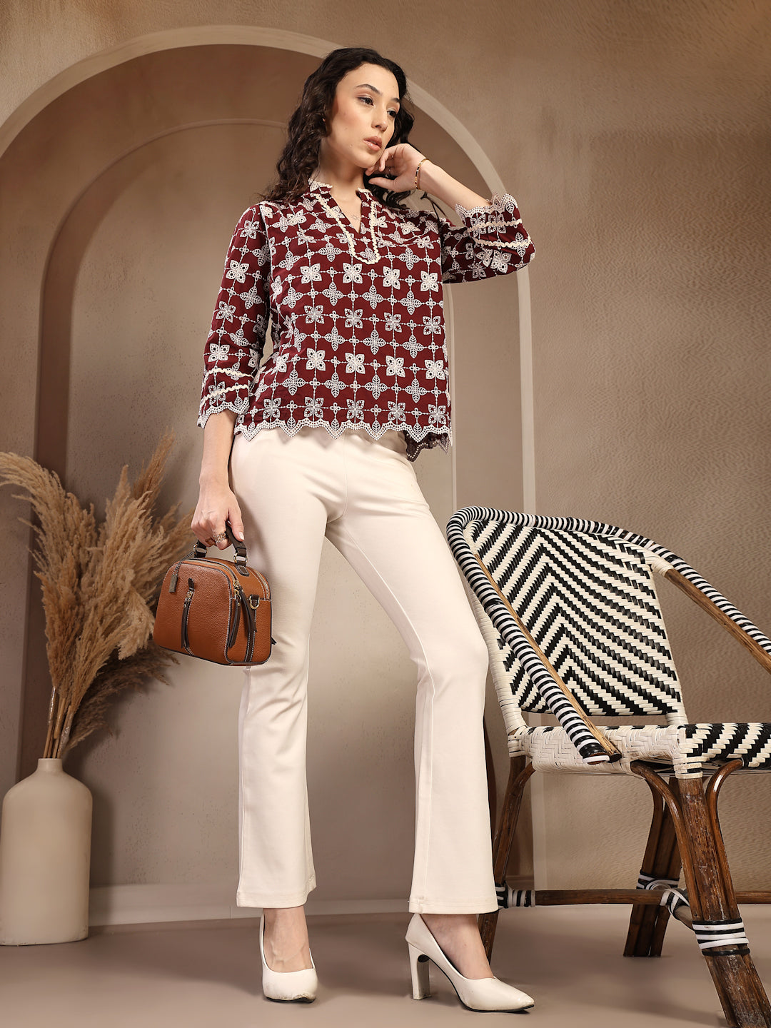 Gipsy Maroon Embroidered Cotton Tunic