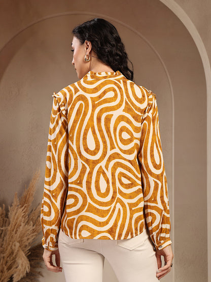 Gipsy Mustard Band Neck Printed Rayon Blouse