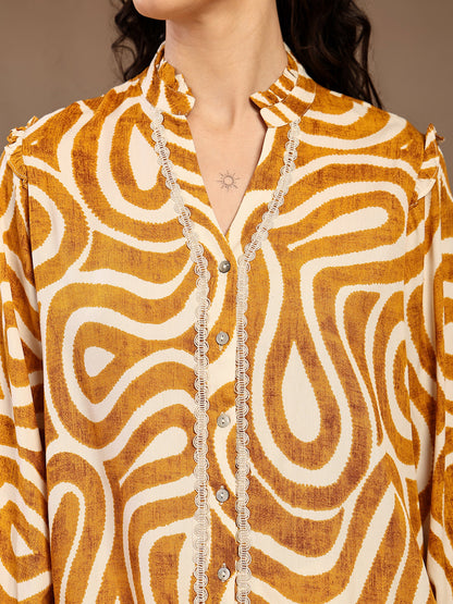 Gipsy Mustard Band Neck Printed Rayon Blouse