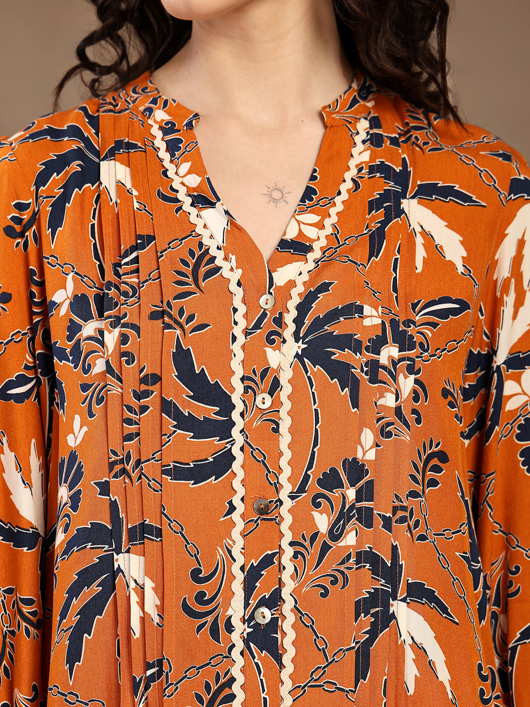 Gipsy Orange Floral Printed Rayon Tunic
