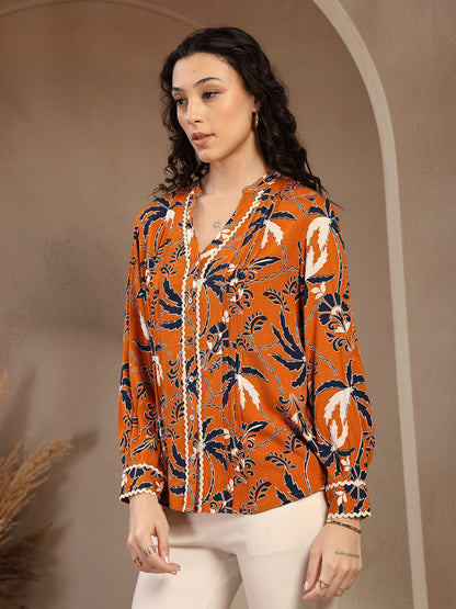Gipsy Orange Floral Printed Rayon Tunic
