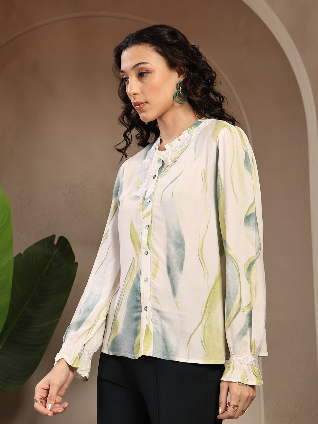 Gipsy Green Printed Rayon Blouse