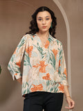 Gipsy Orange Shirt Collar Floral Printed Rayon Tunic