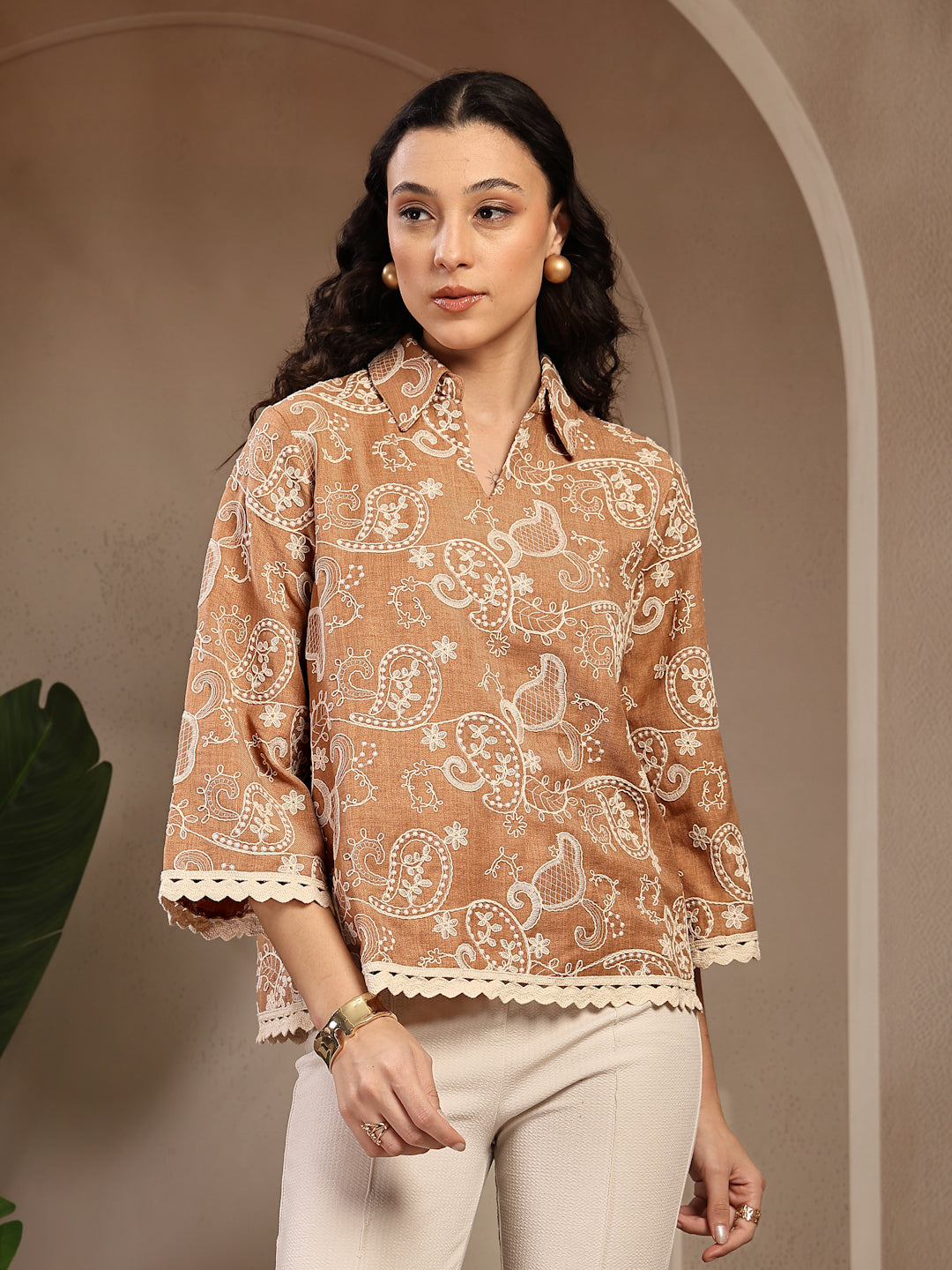 Gipsy Beige Embroidery Rayon Tunic
