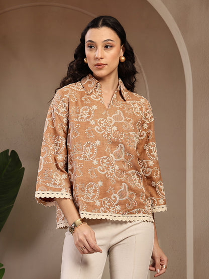 Gipsy Beige Embroidery Rayon Tunic