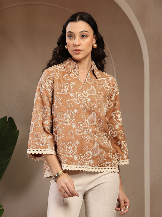 Gipsy Beige Embroidered Rayon Tunic