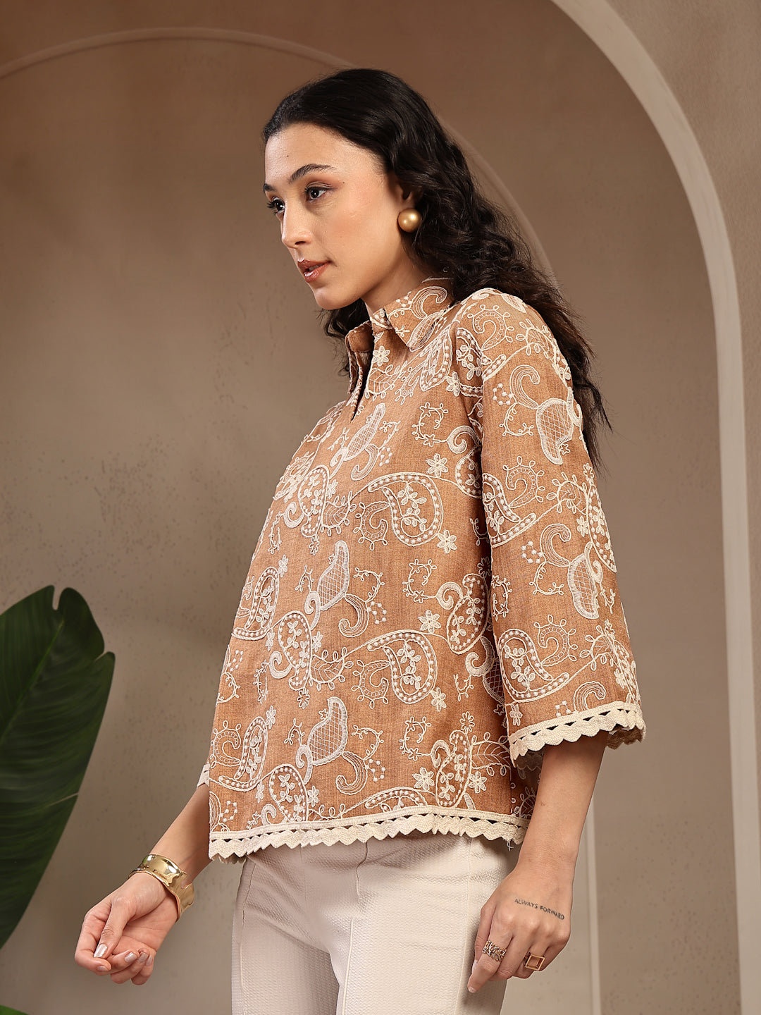 Gipsy Beige Embroidery Rayon Tunic