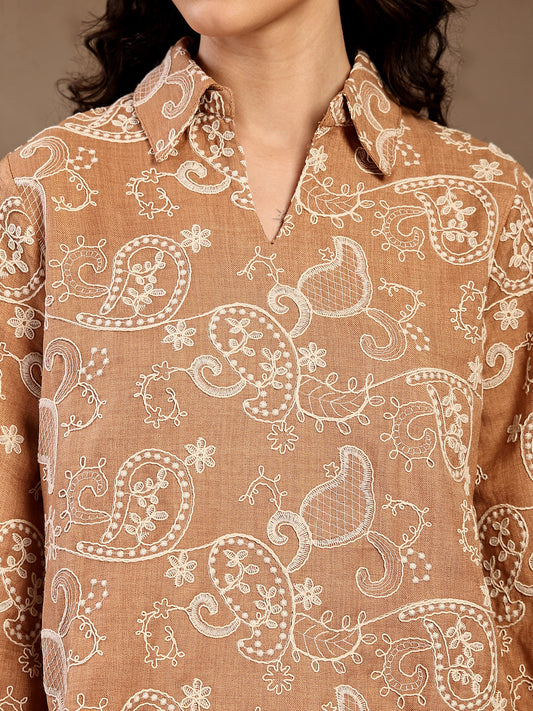 Gipsy Beige Embroidery Rayon Tunic