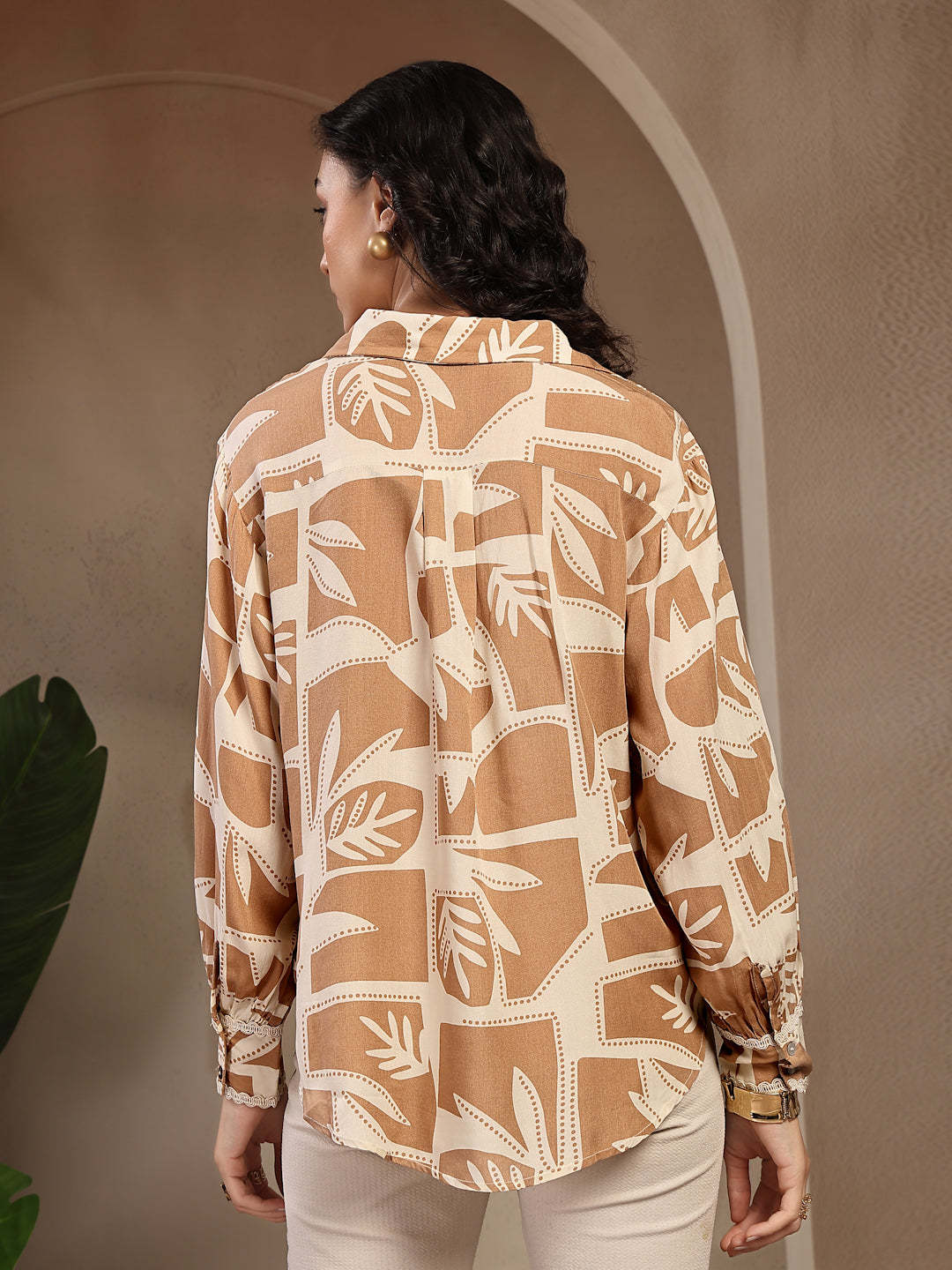 Gipsy Beige Printed Rayon Shirt