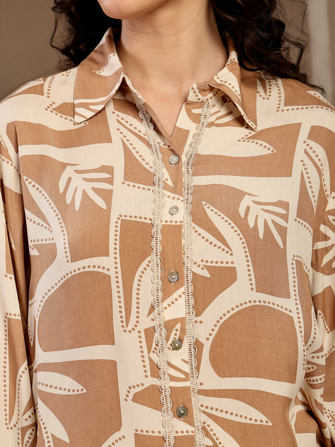 Gipsy Beige Printed Rayon Shirt