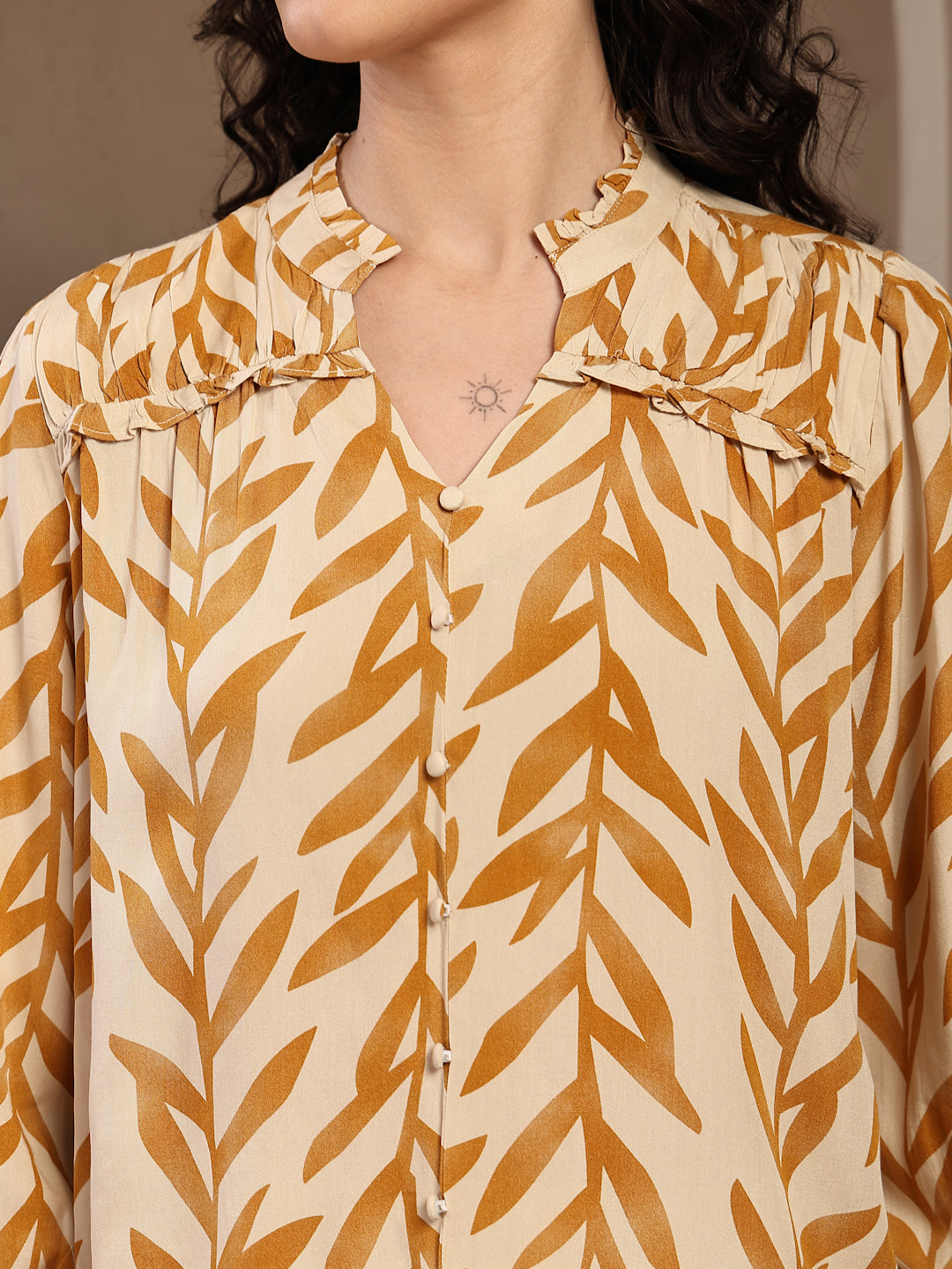 Gipsy Mustard Printed Rayon Blouse