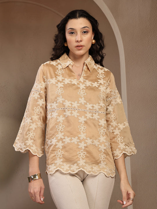 Gipsy Beige Embroidered Cotton Tunic