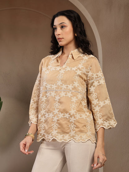 Gipsy Beige Embroidery Cotton Tunic