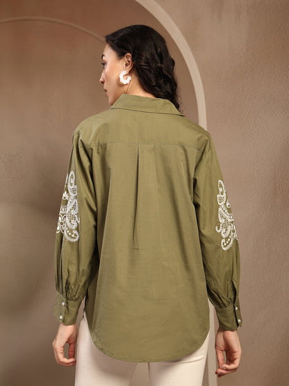 Gipsy Olive Embroidery Cotton Shirt
