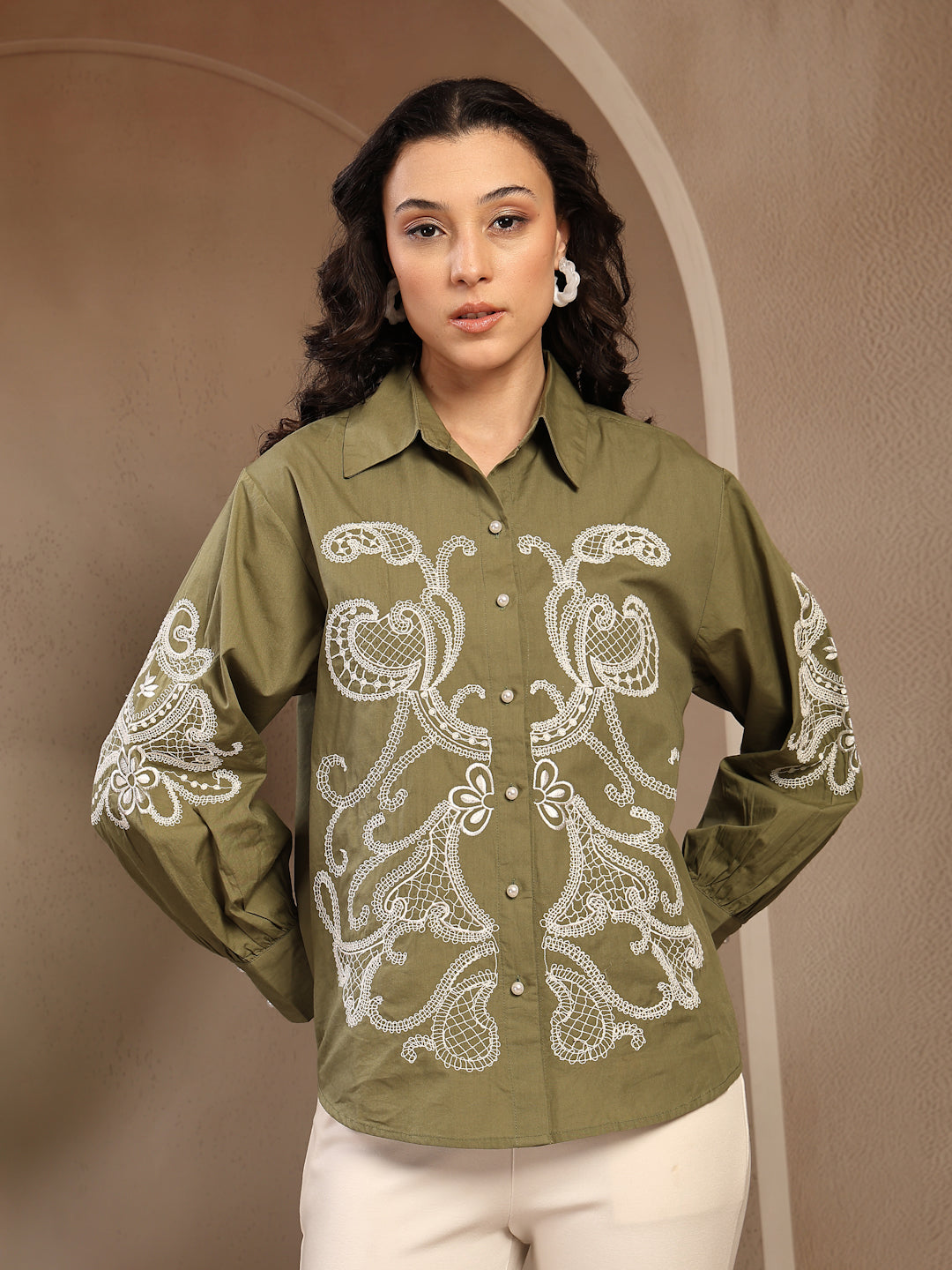 Gipsy Olive Embroidered Cotton Shirt