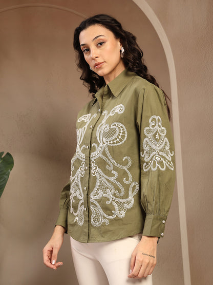 Gipsy Olive Embroidery Cotton Shirt