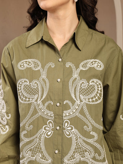 Gipsy Olive Embroidery Cotton Shirt