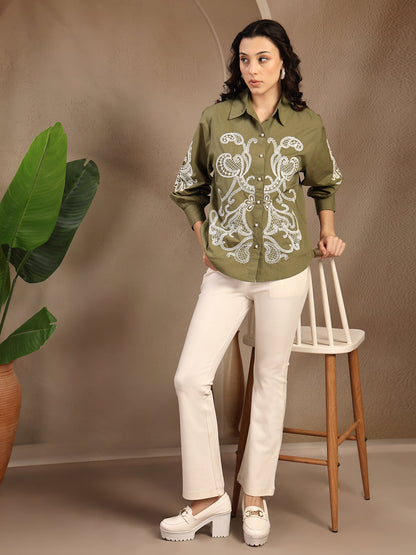 Gipsy Olive Embroidery Cotton Shirt