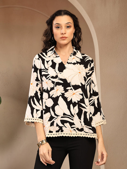 Gipsy Black Embroidered Rayon Tunic