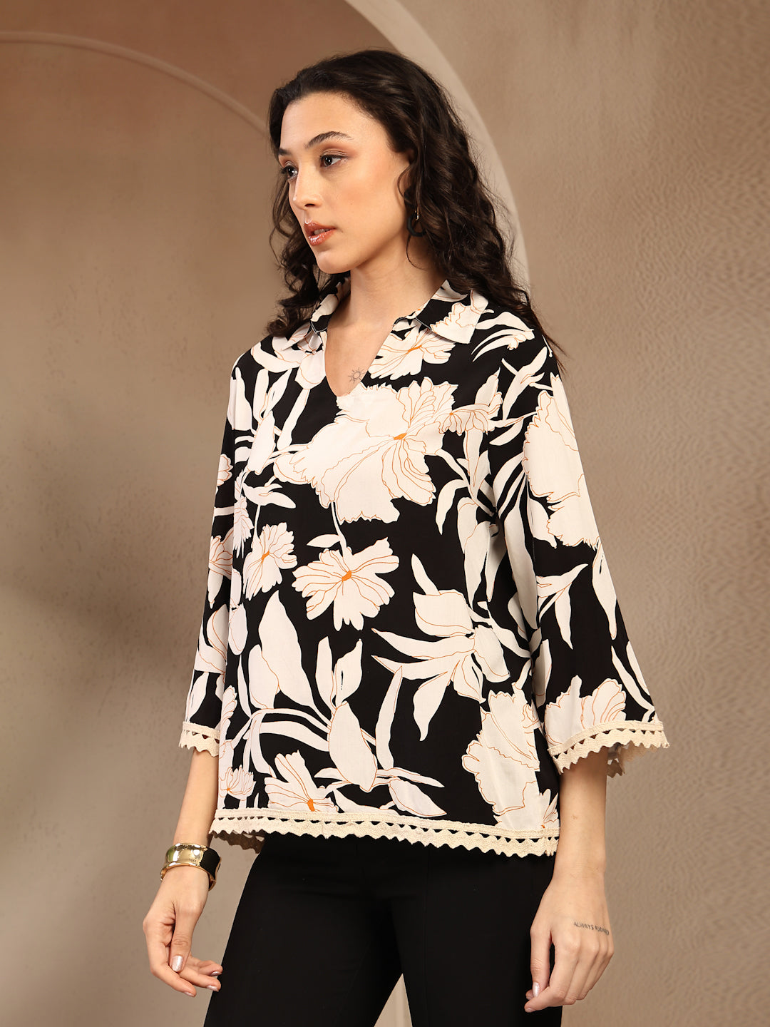 Gipsy Black Embroidered Rayon Tunic