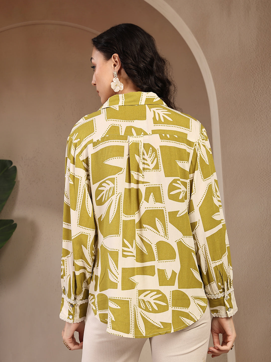 Gipsy Lime Green Printed Rayon Shirt