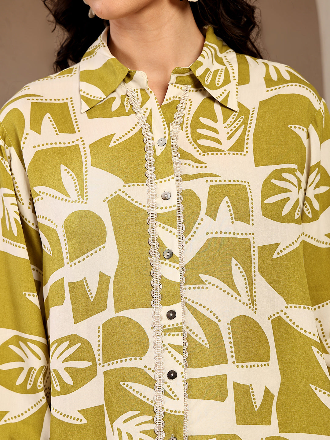 Gipsy Lime Green Printed Rayon Shirt
