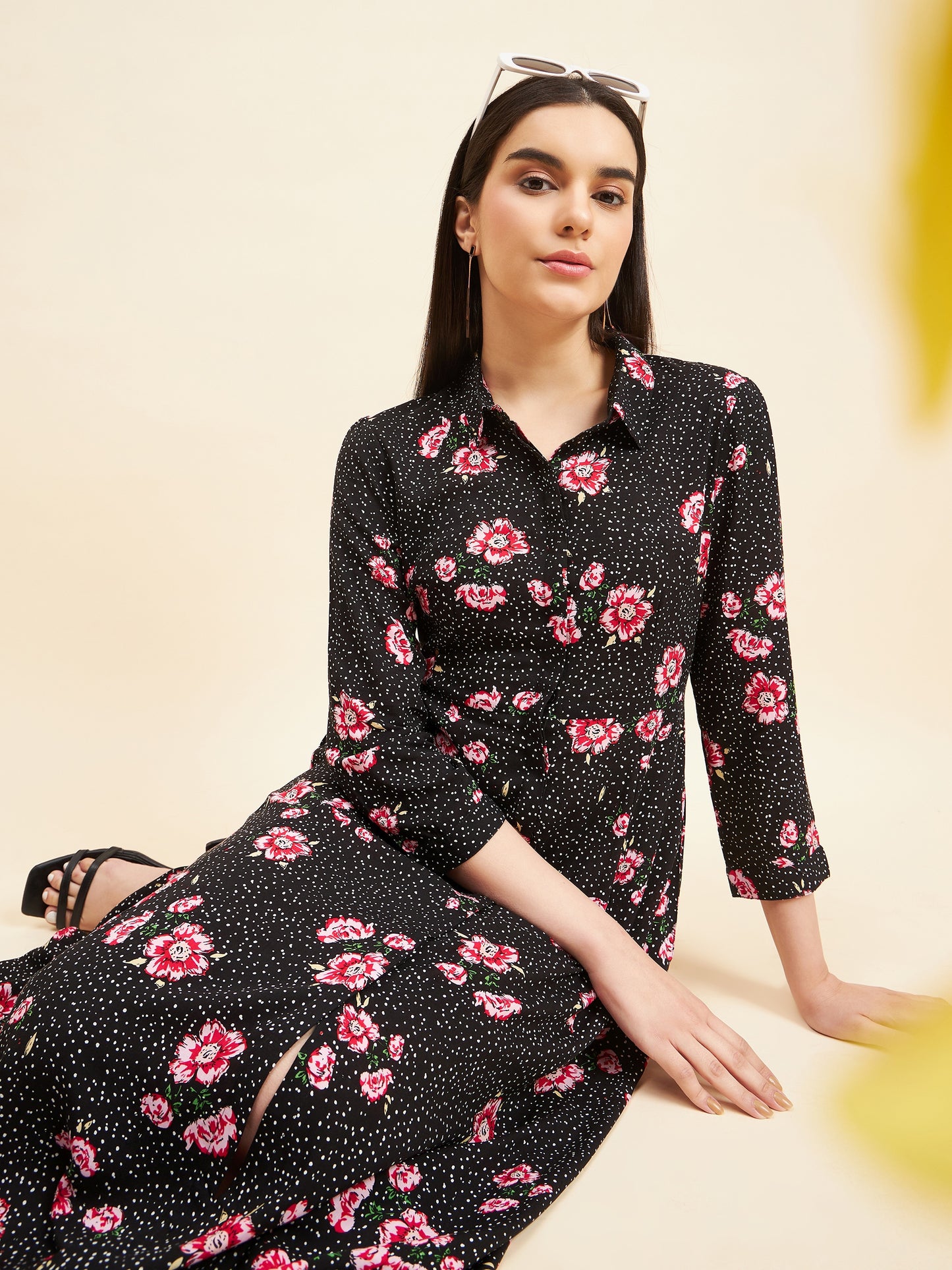 Gipsy Women Print Flared Modal Maxi Black Dress