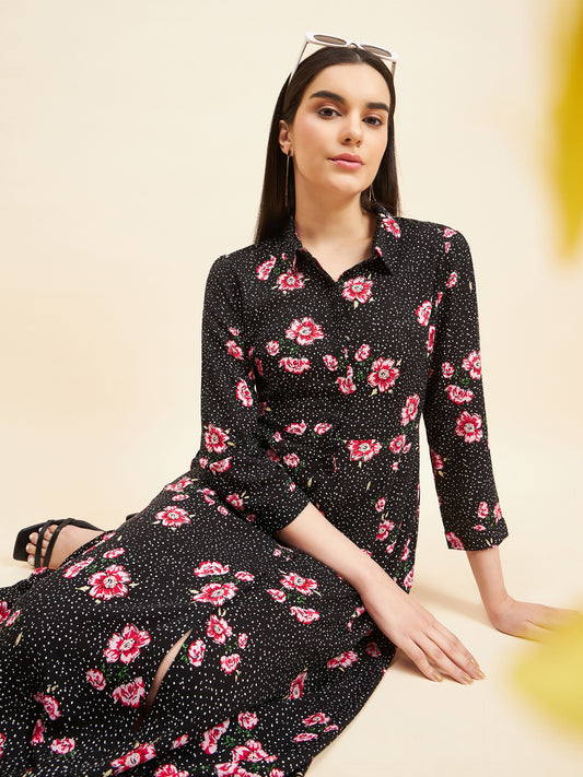 Gipsy Women Print Flared Modal Maxi Black Dress