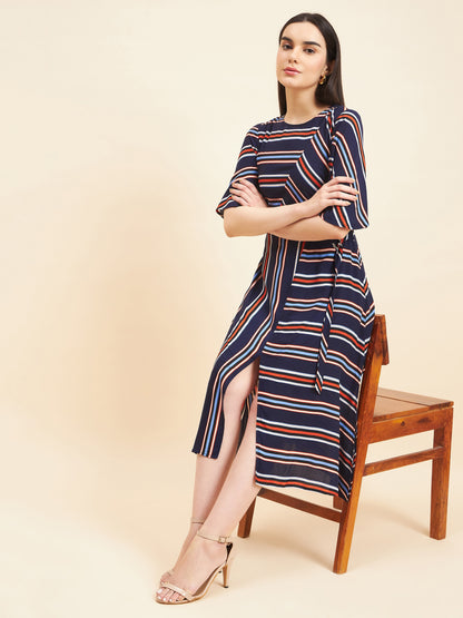 Gipsy Women Print Knotting Modal Maxi Navy Dress
