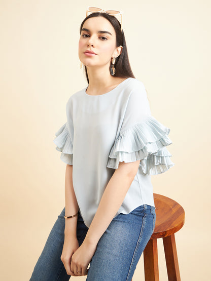 Gipsy Women Solid Polyester Lt. Sage Top