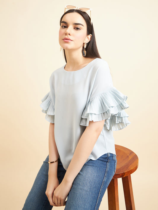 Gipsy Women Solid Polyester Lt. Sage Top