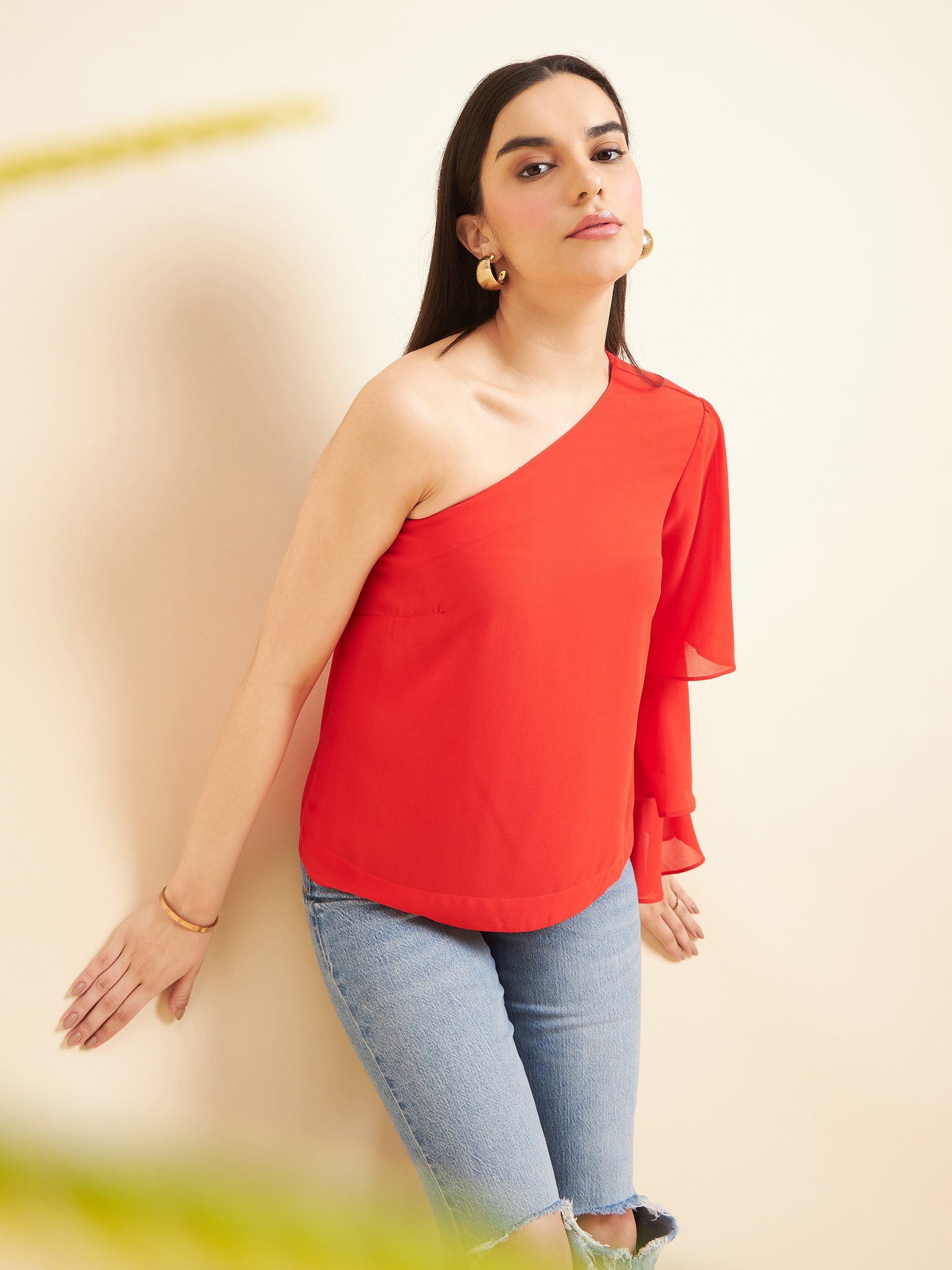 Gipsy Women Solid Polyester Red Top