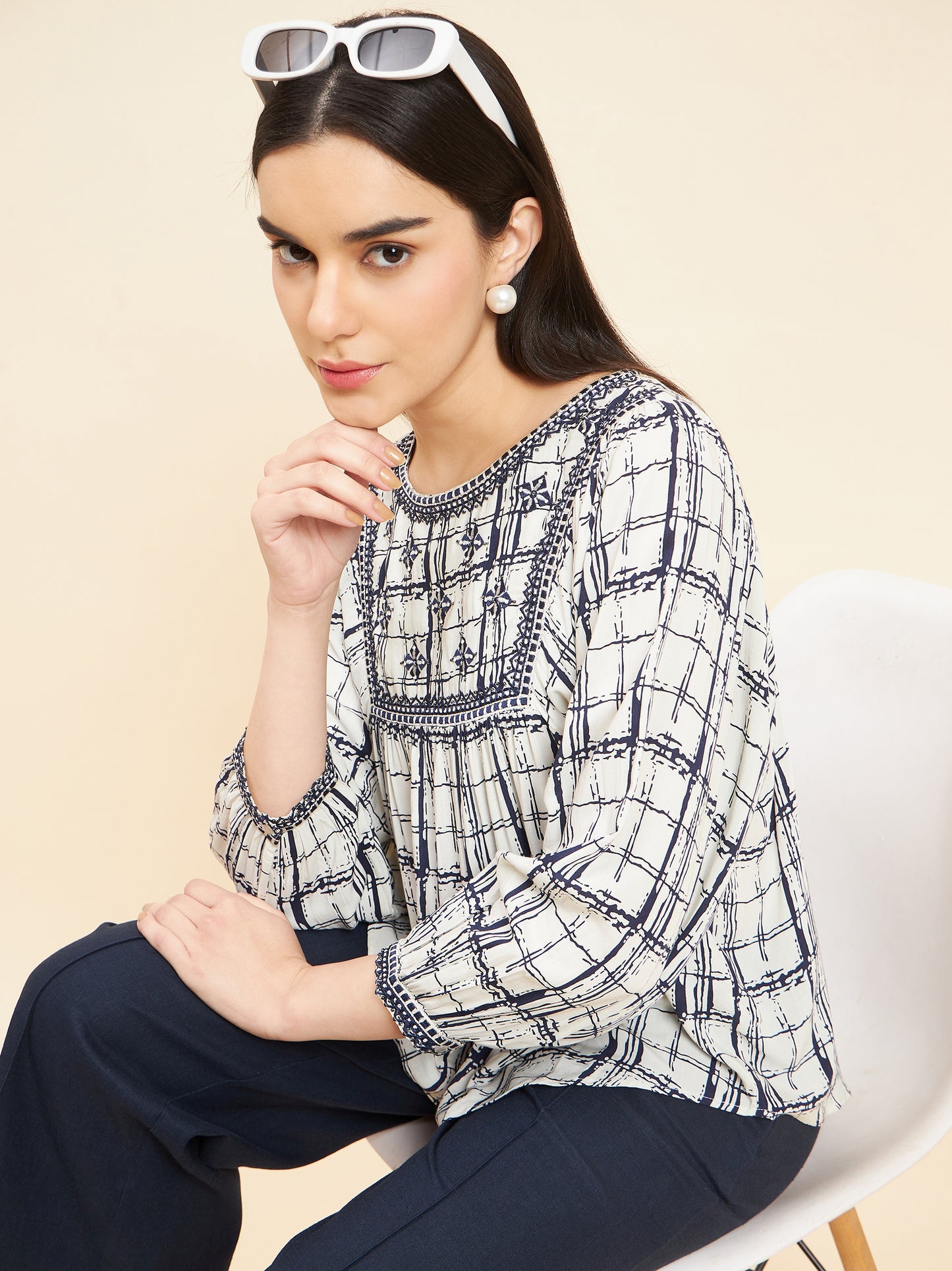 Gipsy Women Print Embroidery Cotton Indigo Tunic