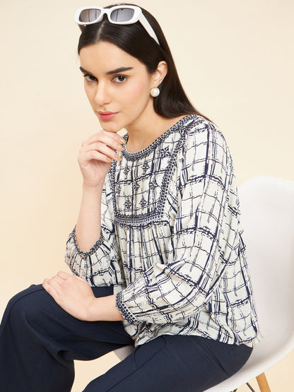 Gipsy Women Print Embroidery Cotton Indigo Tunic