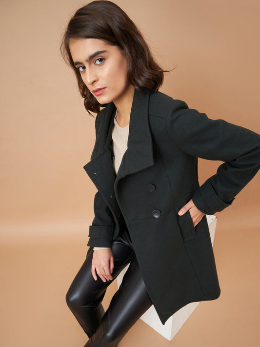 Gipsy Women Funnel Collar Straight Full Sleeve Synthetics Fabric Olive Coat